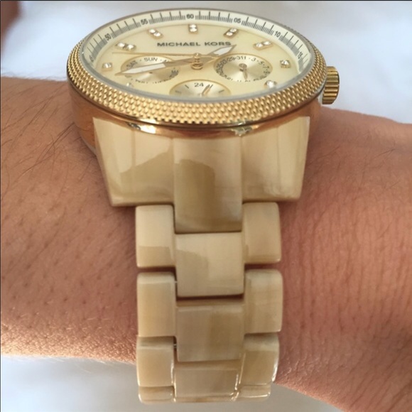 Acetate & Gold Tone Watch w/Crystal Detail - Picture 2 of 4